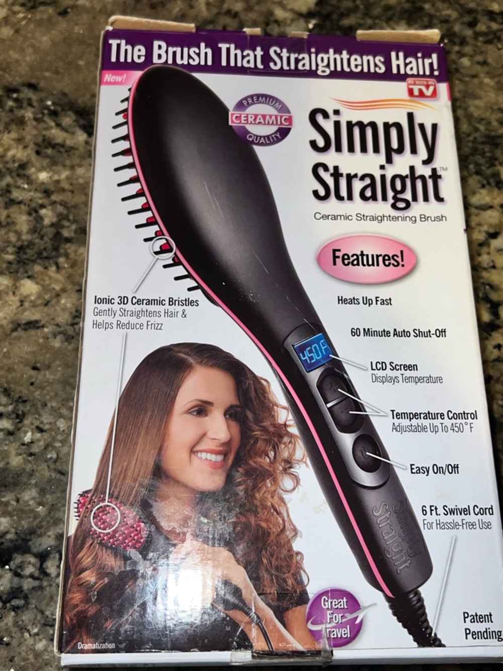 Ceramic Hair Straightening Brush - Black/Pink